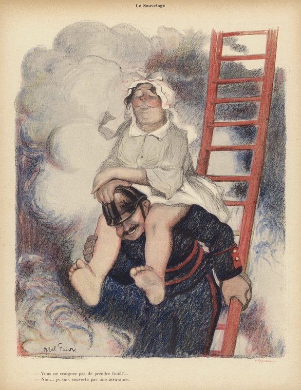 The Rescue (farve litho) af Jules Abel Faivre