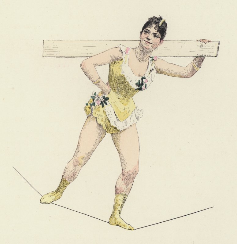 High-wire artiste (farve litho) af Jules Arsene (after) Garnier