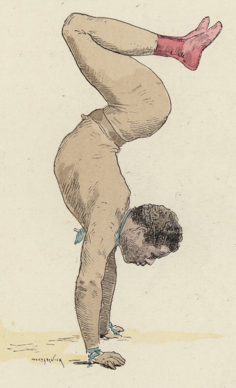 Cirkusgymnast laver håndstand af Jules Arsene Garnier