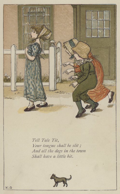 Tell Tale Tit (farve litho) af Kate (after) Greenaway