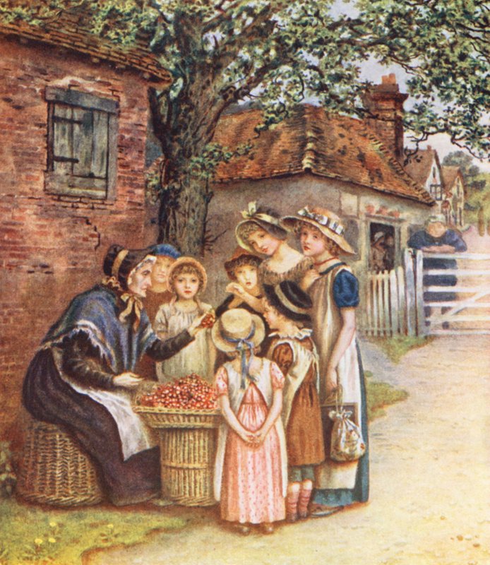 The Cherry Woman (farvelitografi) af Kate (after) Greenaway