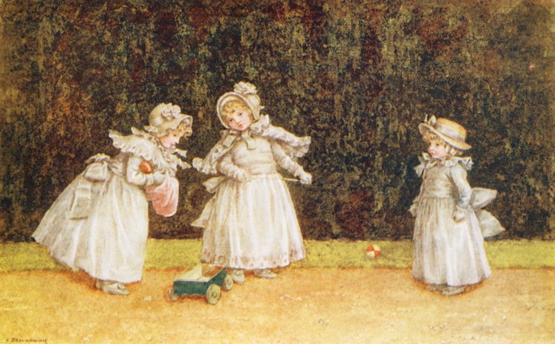 Den lille gokart (farvelitografi) af Kate (after) Greenaway
