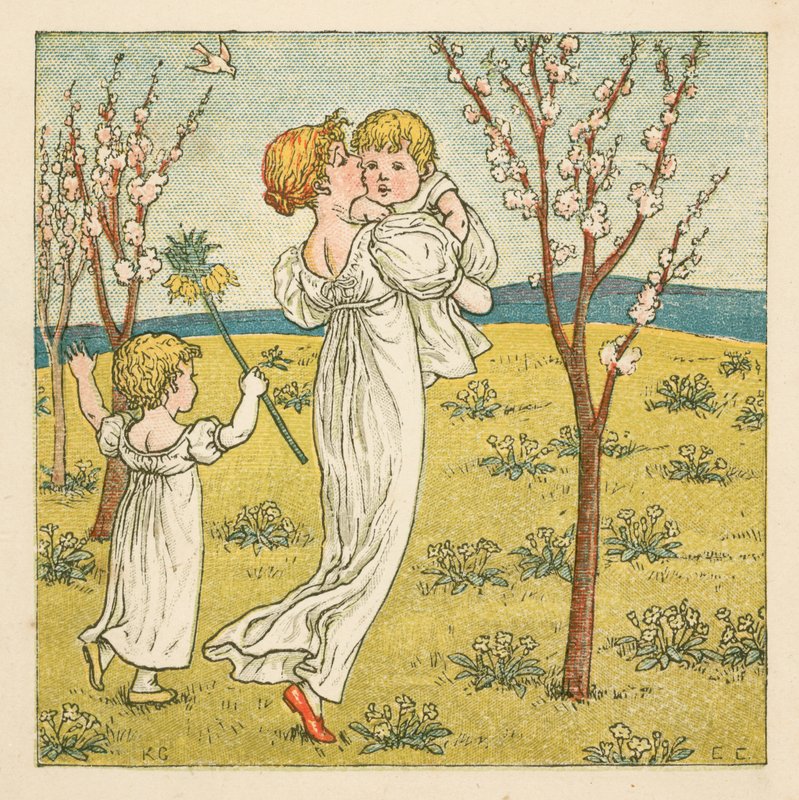 Vandring blandt blomsten (farve litho) af Kate (after) Greenaway