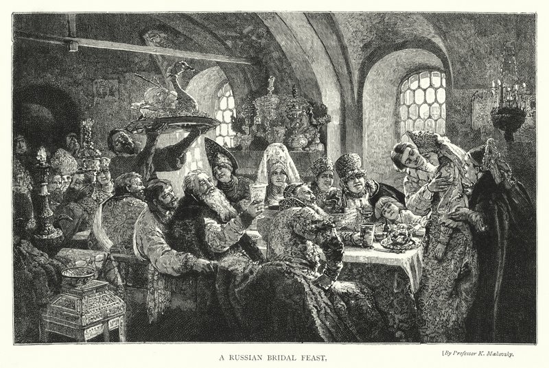 En russisk brudefest (gravering) af Konstantin Egorovich Makovsky