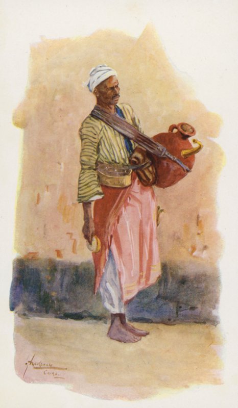 Folk i Egypten: Sirupsælger, Argesusi (farvelitografi) af Lance Thackeray
