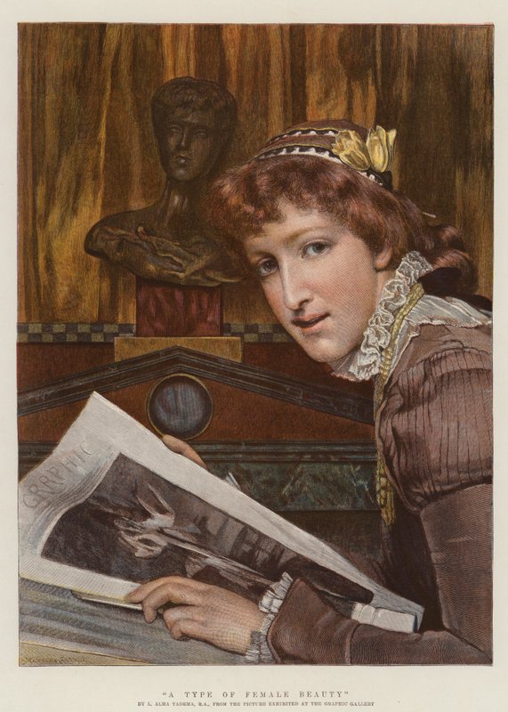 En type kvindelig skønhed (chromolitho) af Lawrence Alma Tadema