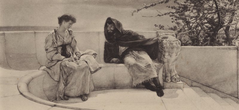 Den gamle historie (fotogravure) af Lawrence (after) Alma Tadema