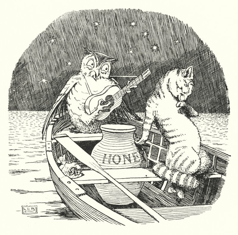 Uglen og fissekatten (litho) af Leonard Leslie Brooke