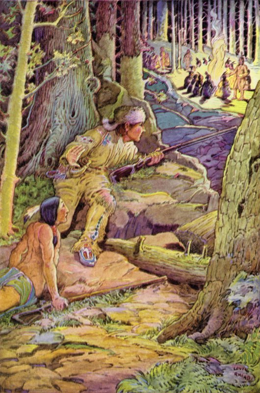 De unge mænd rykkede frem mod højdedraget, Deerslayer foran af Louis John Rhead
