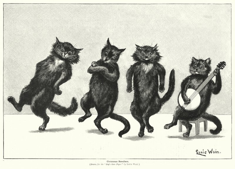 Katte danser (litho) af Louis (after) Wain