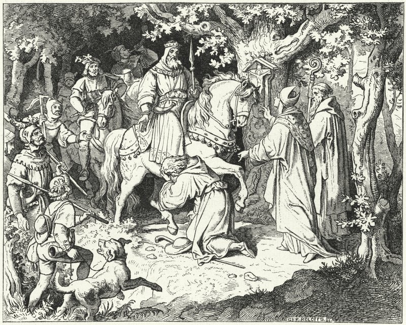 Liudolf, hertug af Schwaben, beder om tilgivelse fra sin far, Otto I af Tyskland, for at have gjort oprør mod ham, 954 af Ludwig Adrian Richter