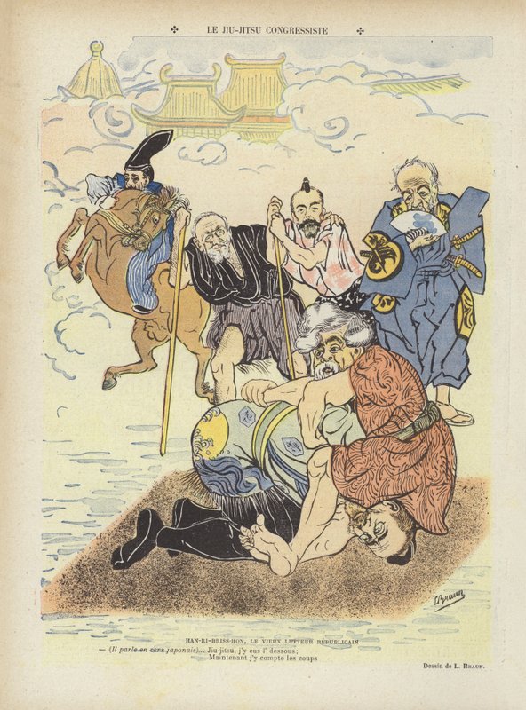 Kongressens ju-jitsu. Illustration til Le Rire af Ludwig Braun
