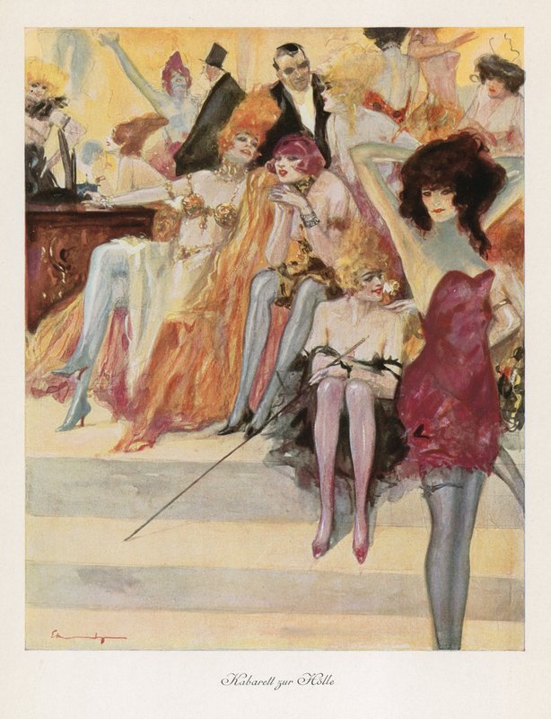 Cabaret in Hell (farve litho) af Ludwig Lutz Ehrenberger
