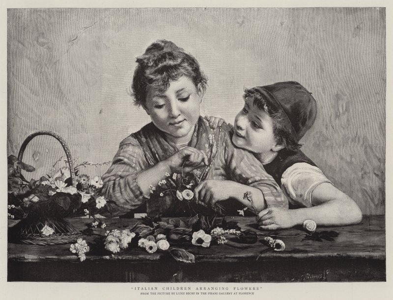 Italienske børn arrangerer blomster af Luigi Bechi