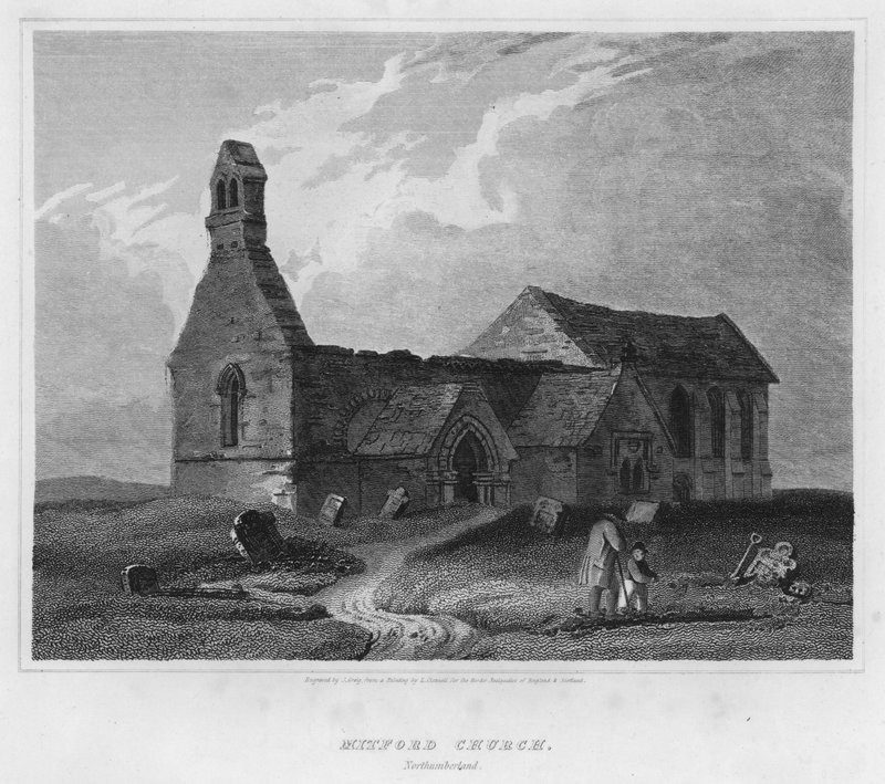 Mitford Church, Northumberland (gravering) af Luke (after) Clennell