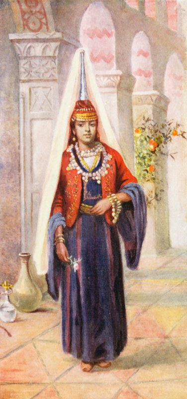 En drusisk brud (farvelitografi) af Margaret Thomas
