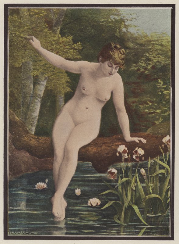 Badet (farve litho) af Marguerite Arosa