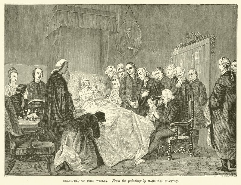 John Wesleys dødsleje (gravering) af Marshall (after) Claxton