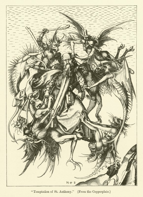 Sankt Anthonys fristelse (gravering) af Martin (after) Schongauer