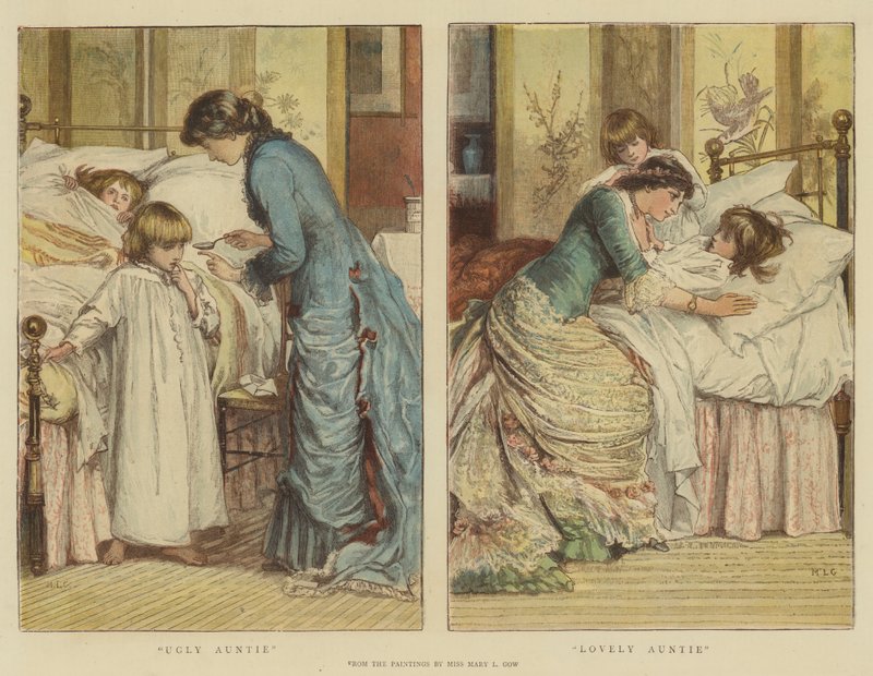 Grimme tante, dejlige tante (chromolitho) af Mary L. Gow