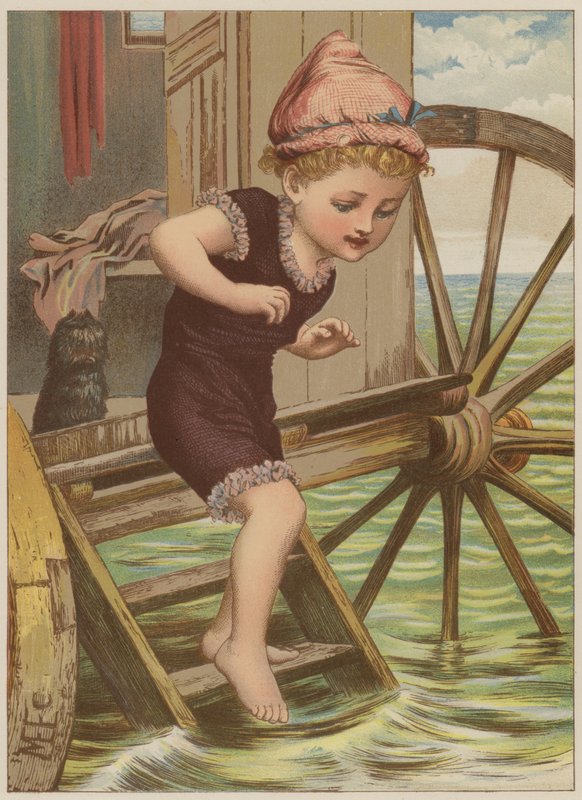 Pige på vej til at svømme (chromolitho) af Mary Ellen Edwards