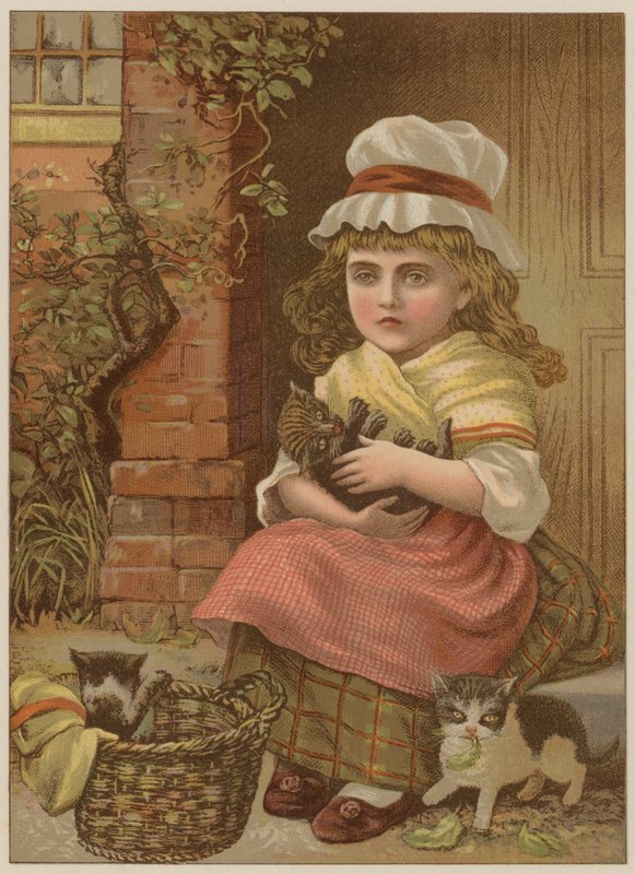 Pige med killinger (chromolitho) af Mary Ellen Edwards