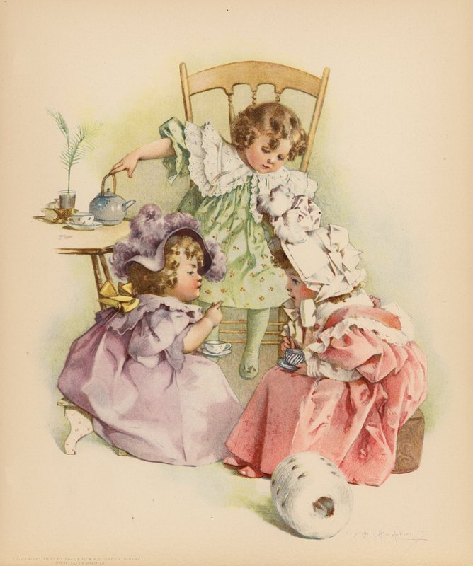 Te og sladder (farve litho) af Maud Humphrey