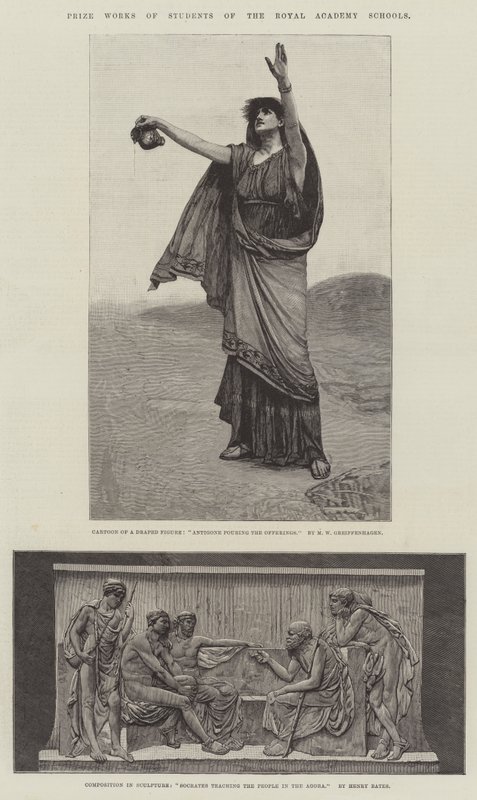 Præmierede værker af studerende fra Royal Academy Schools. Illustration til The Illustrated London News, 5. januar 1884 af Maurice Greiffenhagen