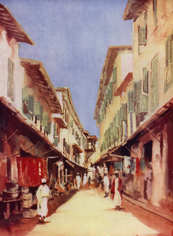 En gade i Zanzibar (farve litho) af Maurice Randall