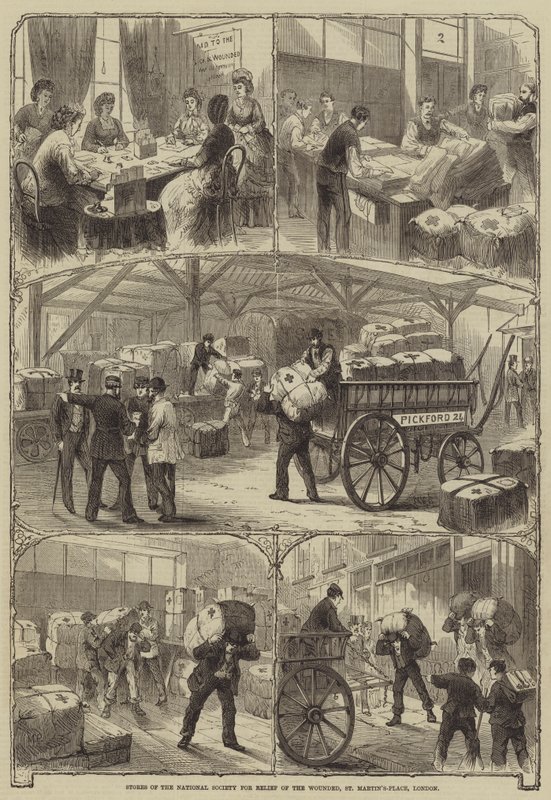 Butikker i National Society for Relief of the Wounded, St Martins-Place, London af Melton Prior
