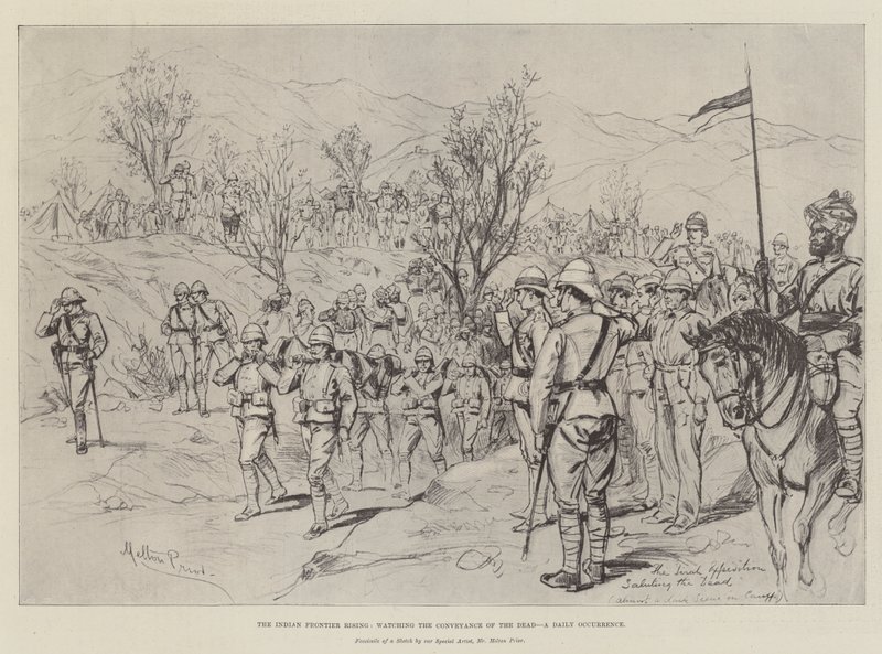 The Indian Frontier Rising, ser The Conveyance of the Dead, en daglig begivenhed af Melton Prior