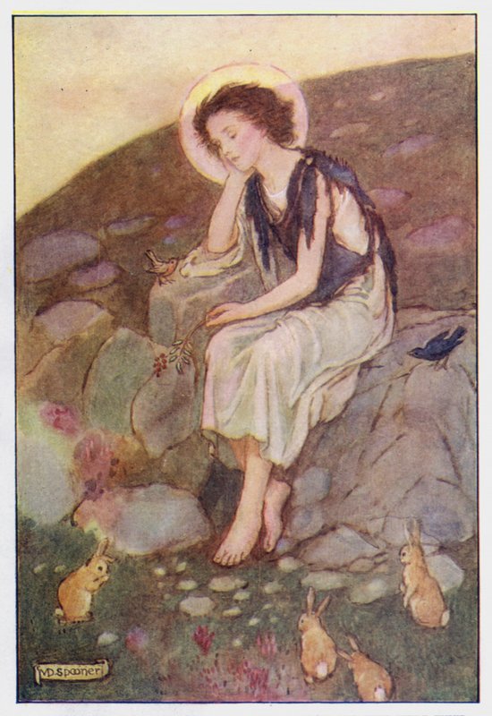Saint Cuthbert (farve litho) af Minnie Didbin Spooner