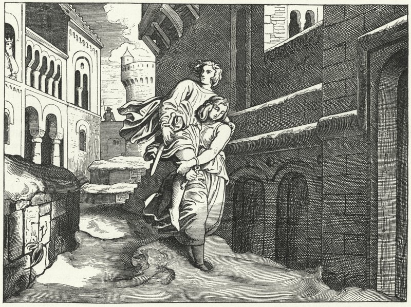 Einhard og Emma (gravering) af Moritz Ludwig von Schwind