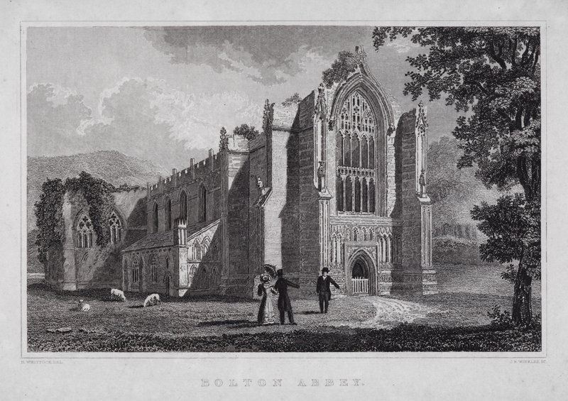 Bolton Abbey (gravering) af Nathaniel (after) Whittock