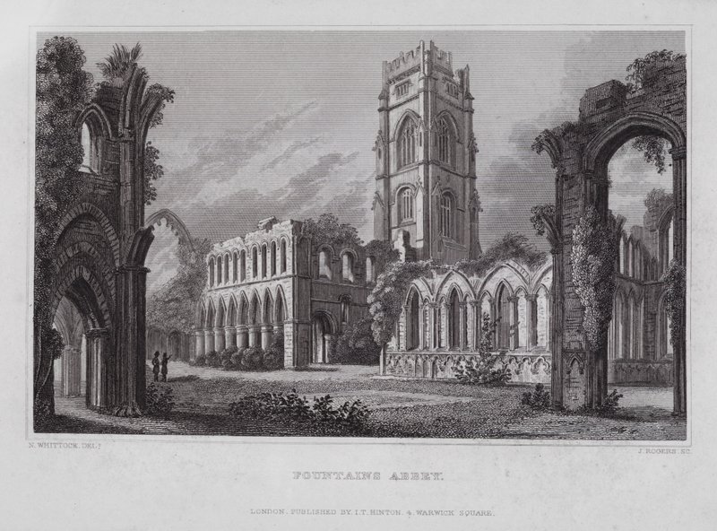 Fountains Abbey (gravering) af Nathaniel (after) Whittock