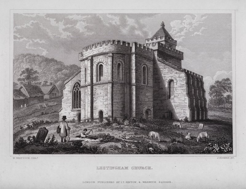 Lestingham Church (gravering) af Nathaniel (after) Whittock
