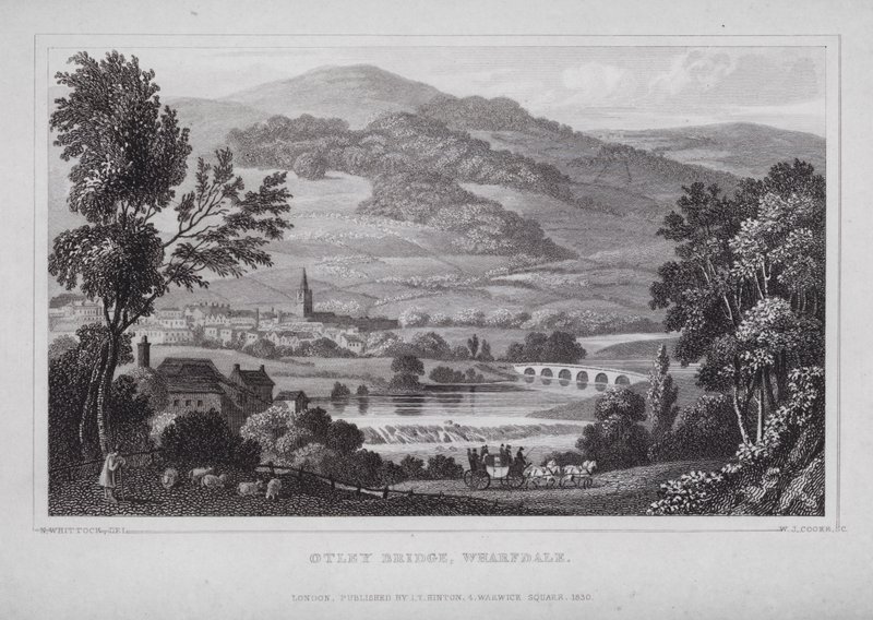 Otley Bridge, Wharfdale (gravering) af Nathaniel (after) Whittock