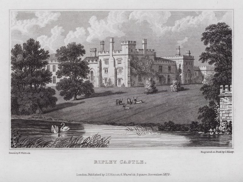 Ripley Castle (gravering) af Nathaniel (after) Whittock