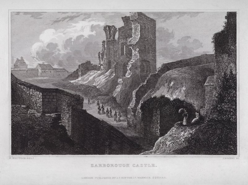 Scarborough Castle (gravering) af Nathaniel (after) Whittock