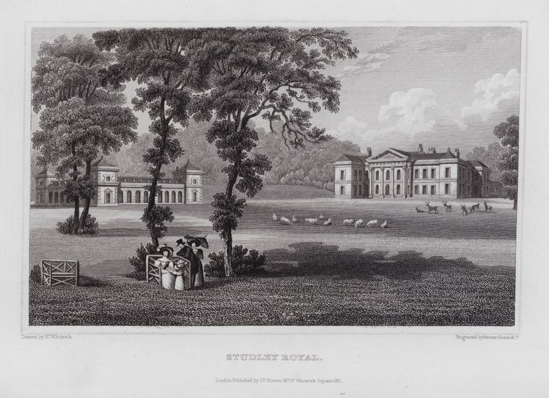 Studley Royal (gravering) af Nathaniel (after) Whittock