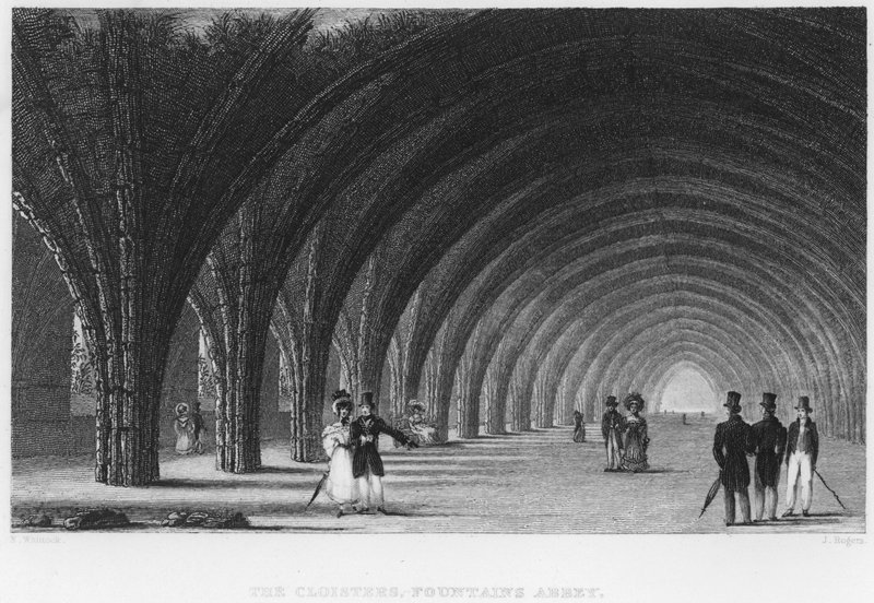 The Cloisters, Fountains Abbey (gravering) af Nathaniel (after) Whittock