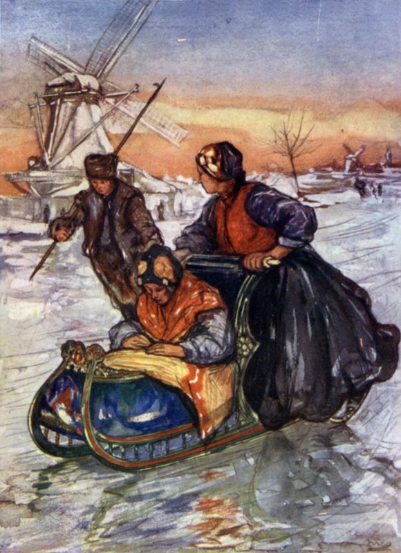 Et løb på skøjter (farve litho) af Nico Jungman