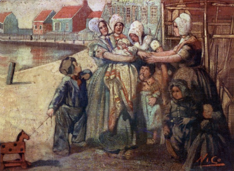 Babytilbedelse (farve litho) af Nico Jungman