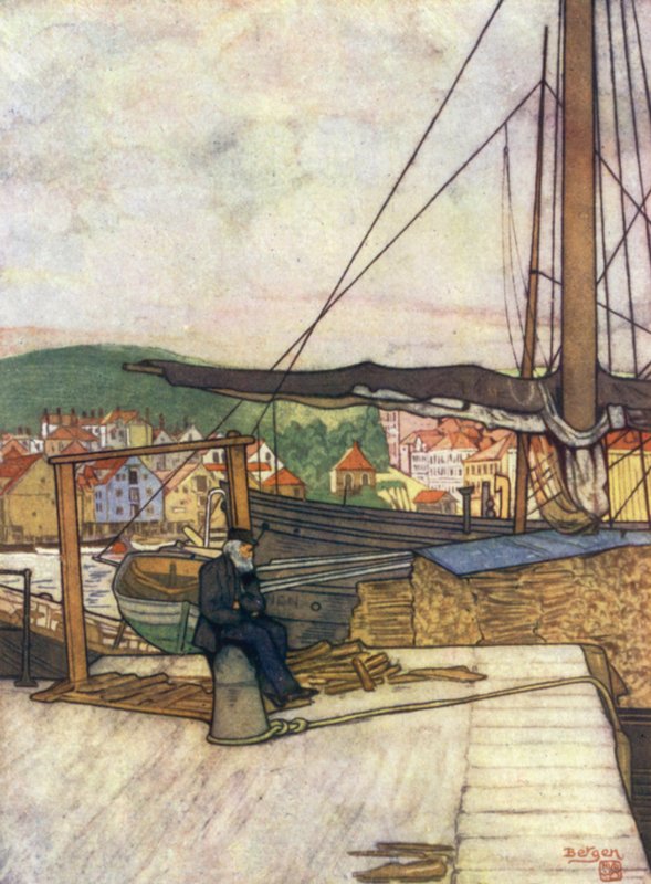 Norge: Bergen (farve litho) af Nico Jungman