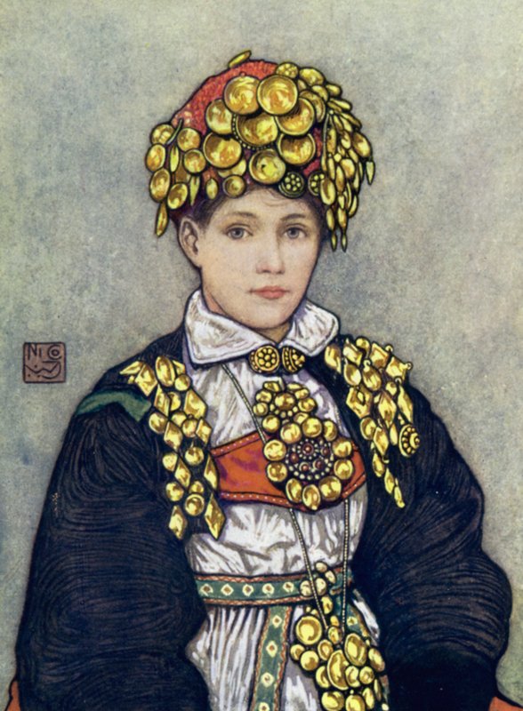 Norge: Saetersdalen Bride (farve litho) af Nico Jungman
