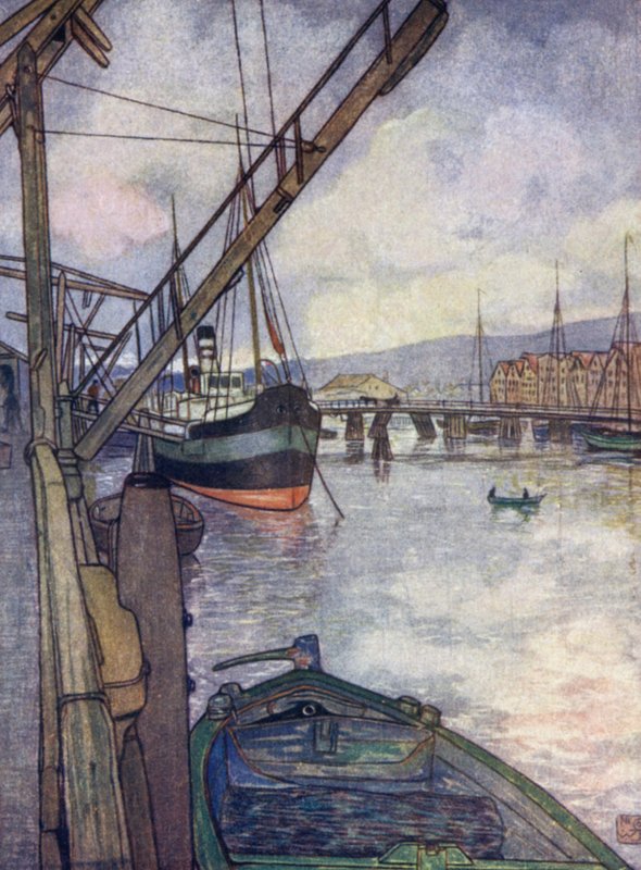 Norge: Trondhjem (farve litho) af Nico Jungman