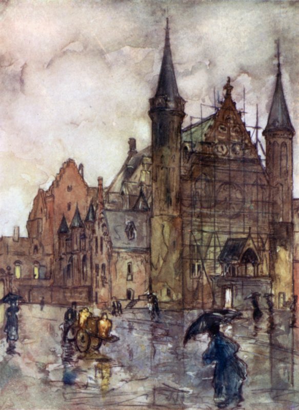 Binnenhof, Haag (farve litho) af Nico Jungman