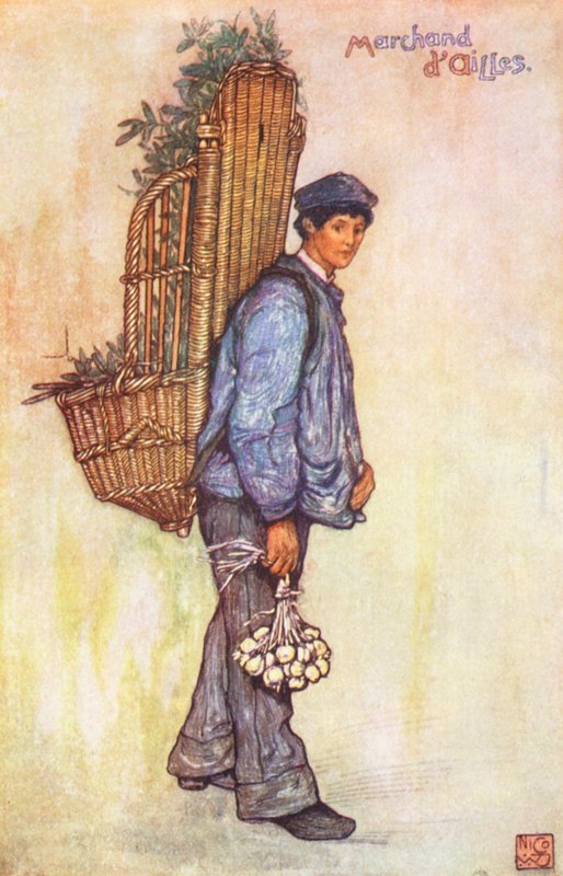 En gadesælger, Falaise (farvelitografi) af Nico Jungmann
