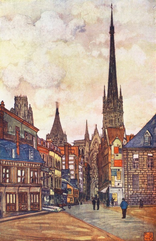 En gade i Rouen (farvelitografi) af Nico Jungmann