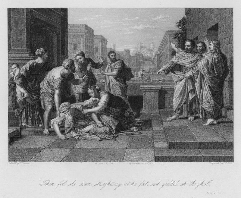 Safiras død, Apostlenes Gerninger V af Nicolas (after) Poussin